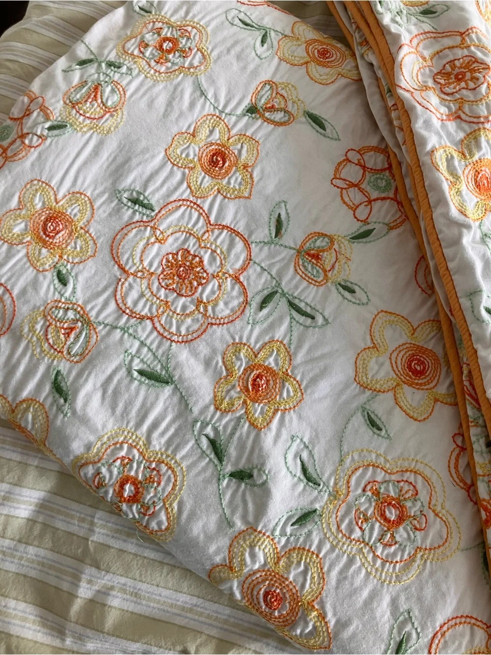 Pottery Barn Teen Orange Petunia Embroidered Twin Duvets Pair of 2